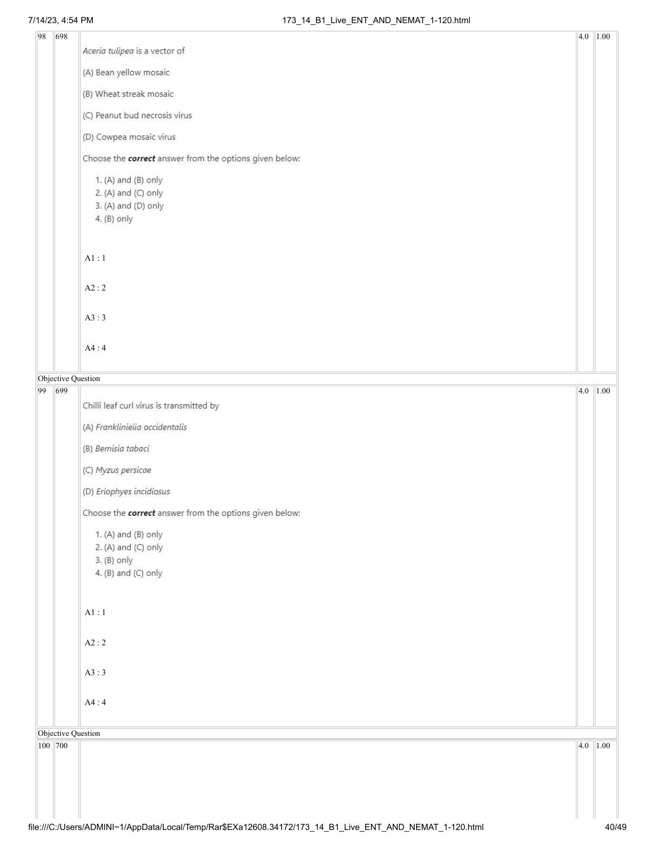 ICAR AIEEA PG 2023 ENTOMOLOGY AND NEMATOLOGY Question Paper- 14 July 2023 - Page 40