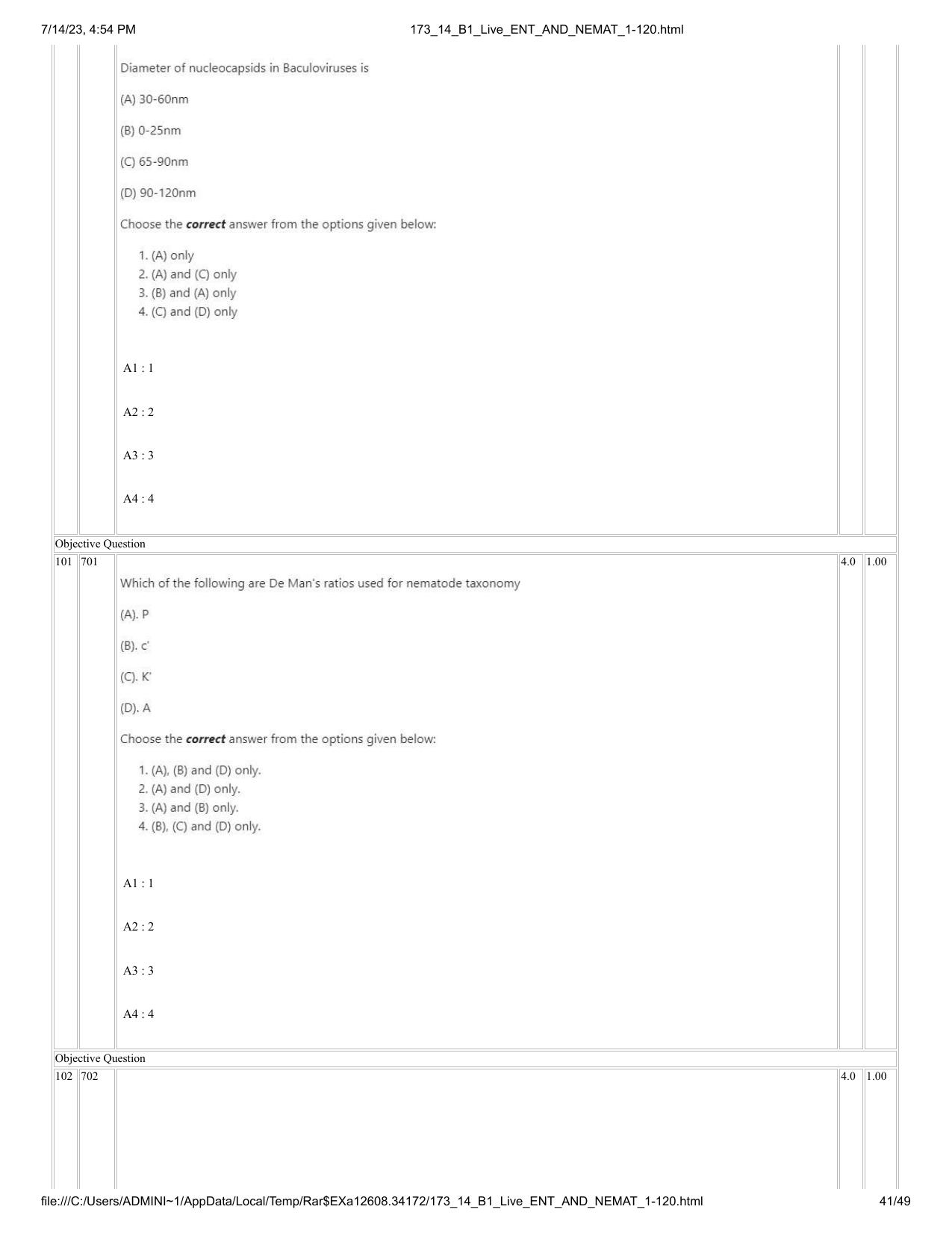 ICAR AIEEA PG 2023 ENTOMOLOGY AND NEMATOLOGY Question Paper- 14 July 2023 - Page 41