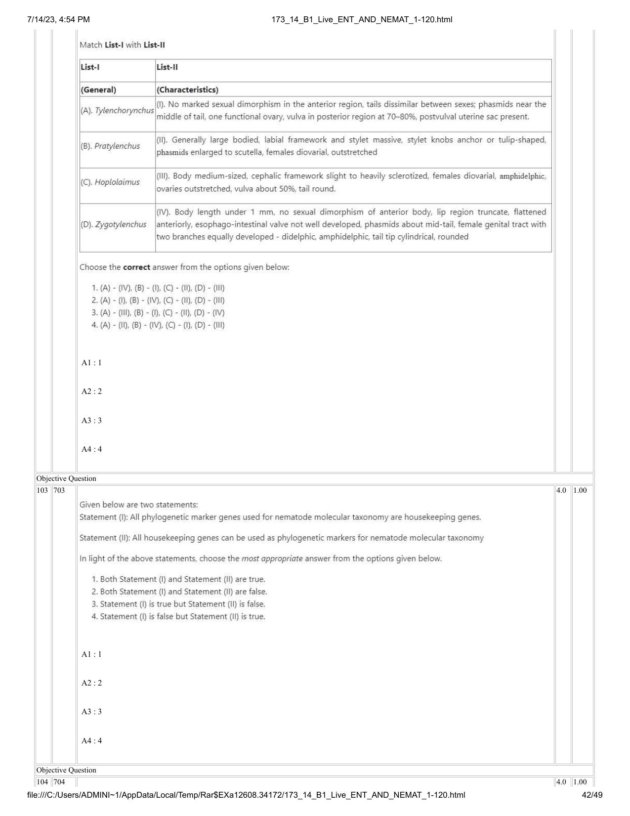 ICAR AIEEA PG 2023 ENTOMOLOGY AND NEMATOLOGY Question Paper- 14 July 2023 - Page 42