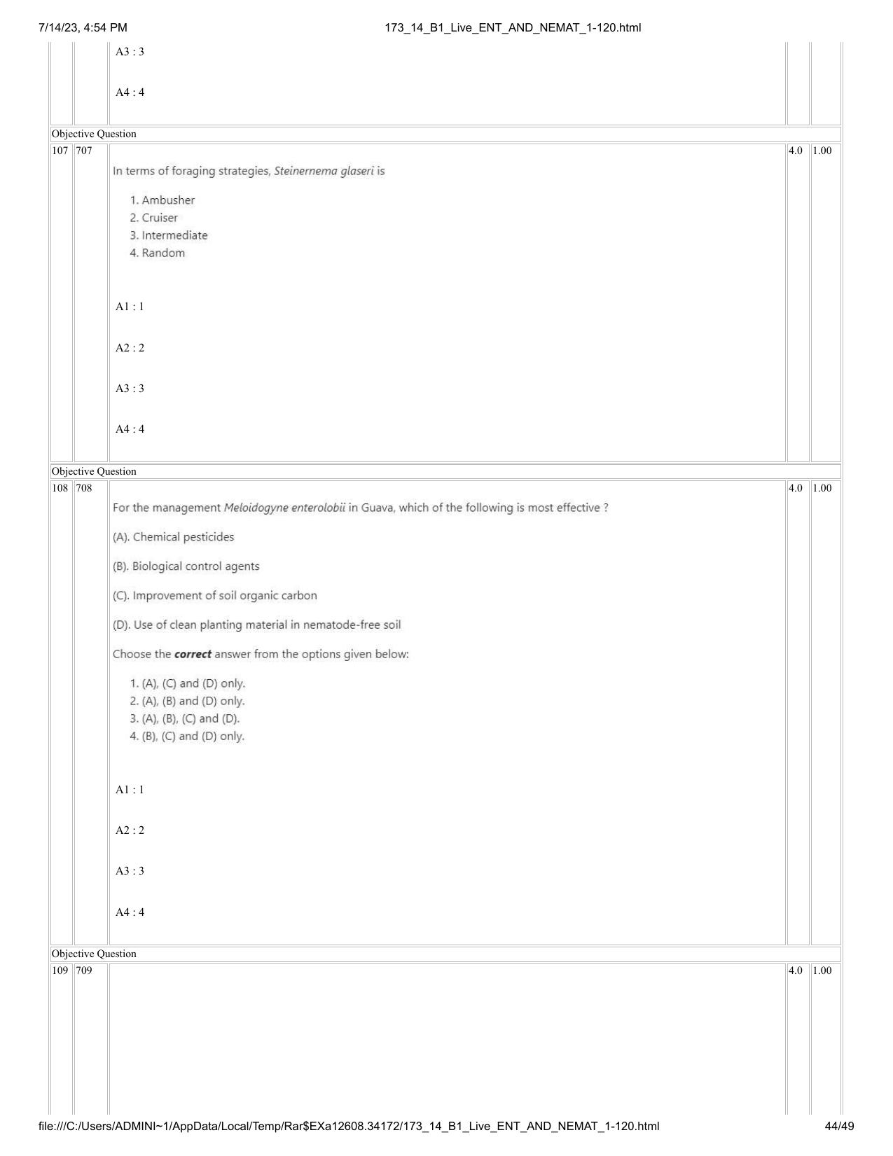 ICAR AIEEA PG 2023 ENTOMOLOGY AND NEMATOLOGY Question Paper- 14 July 2023 - Page 44