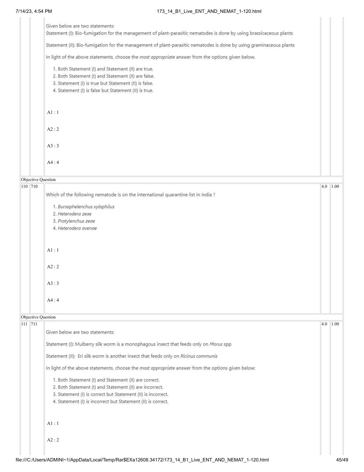 ICAR AIEEA PG 2023 ENTOMOLOGY AND NEMATOLOGY Question Paper- 14 July 2023 - Page 45