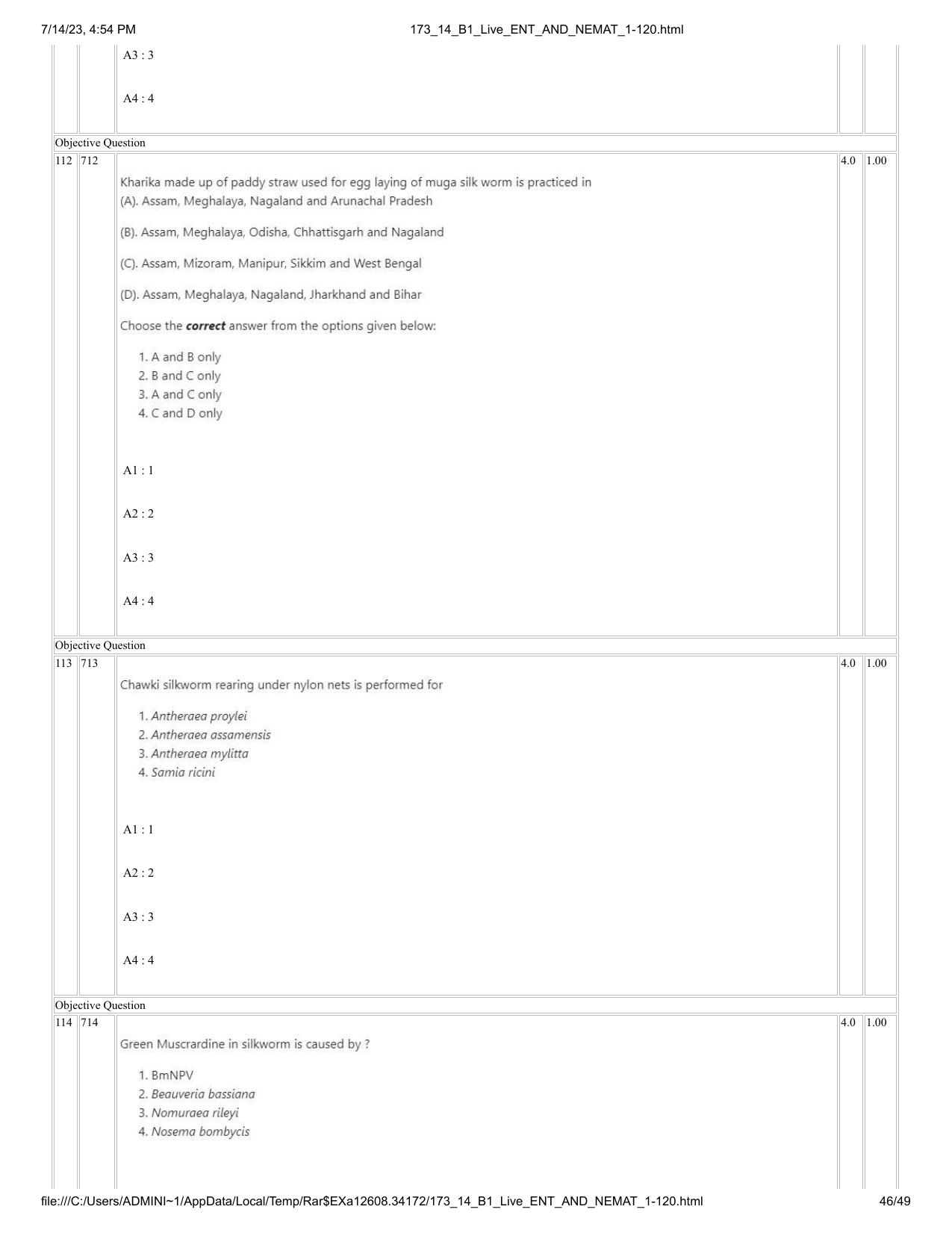 ICAR AIEEA PG 2023 ENTOMOLOGY AND NEMATOLOGY Question Paper- 14 July 2023 - Page 46