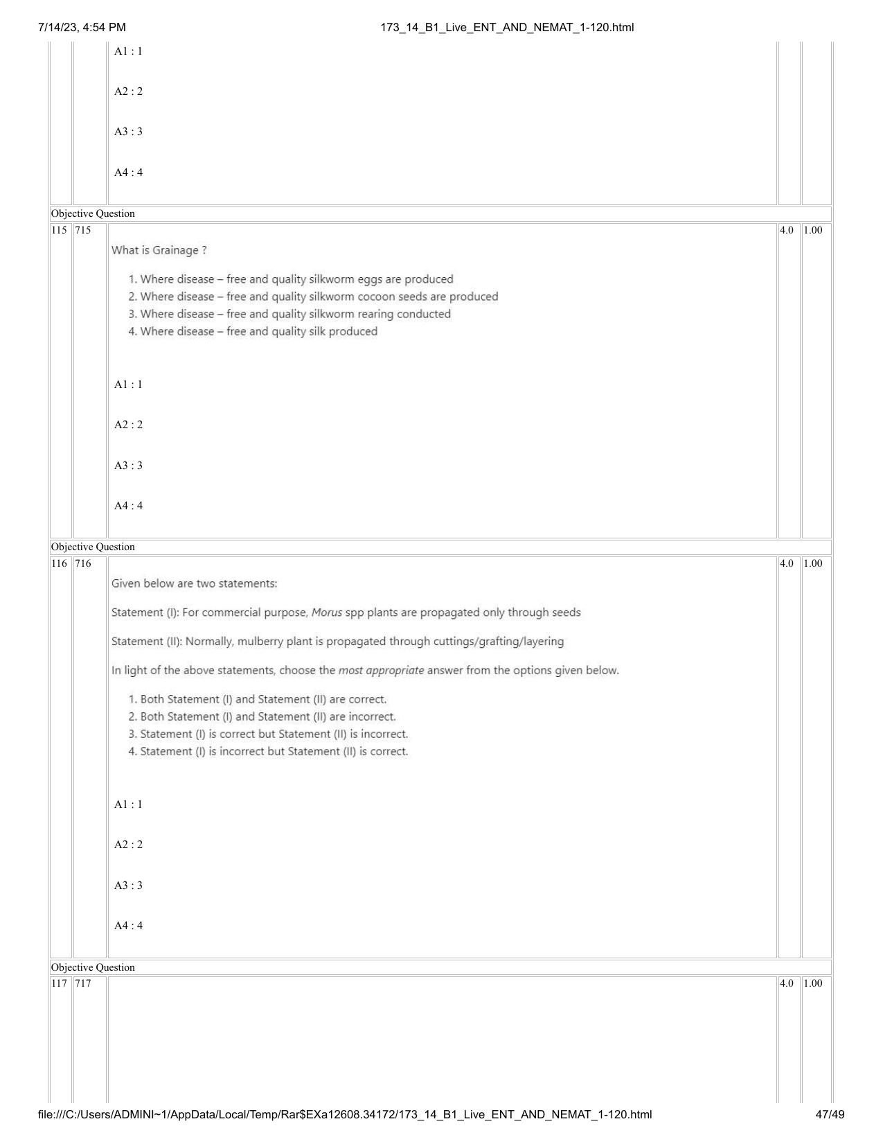 ICAR AIEEA PG 2023 ENTOMOLOGY AND NEMATOLOGY Question Paper- 14 July 2023 - Page 47