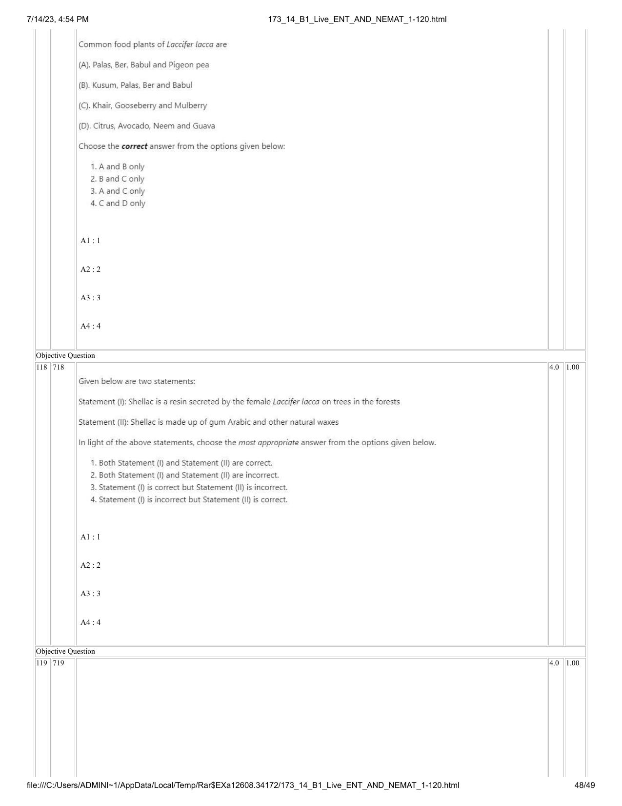 ICAR AIEEA PG 2023 ENTOMOLOGY AND NEMATOLOGY Question Paper- 14 July 2023 - Page 48