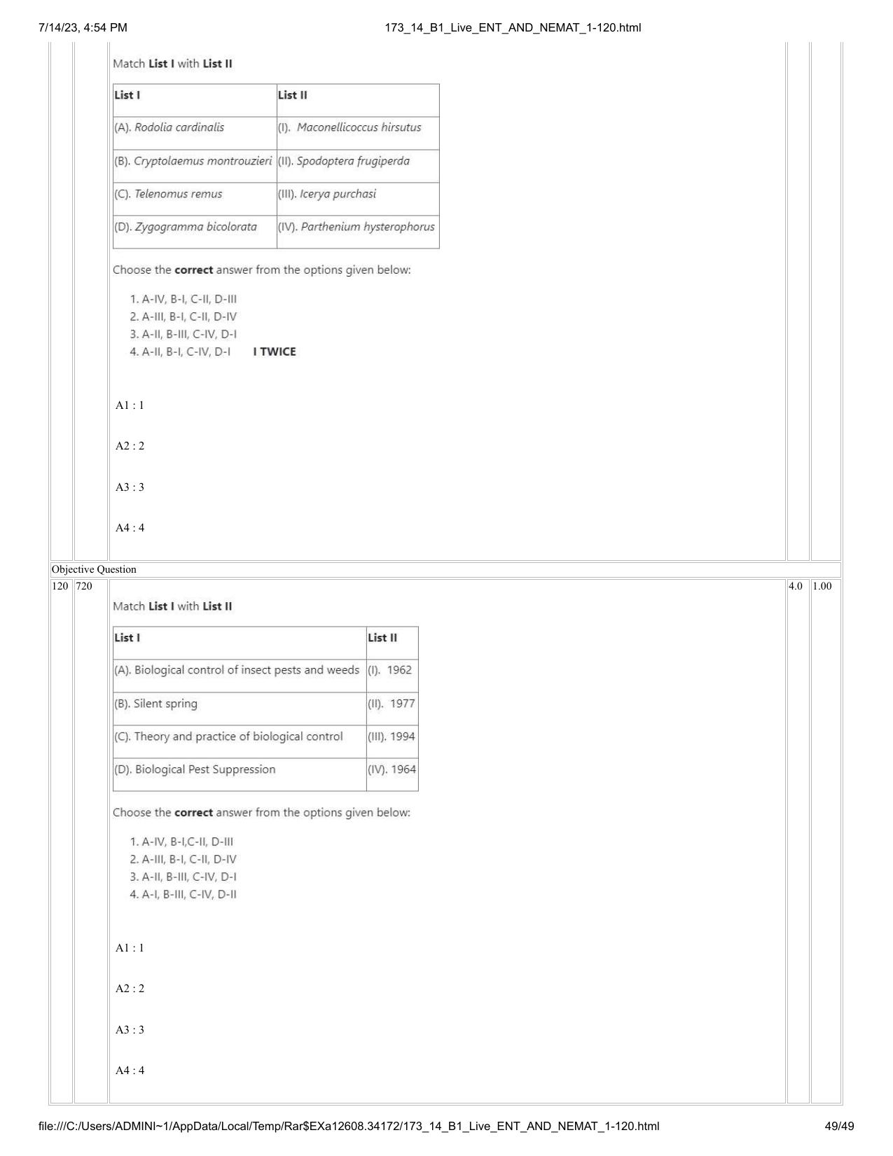 ICAR AIEEA PG 2023 ENTOMOLOGY AND NEMATOLOGY Question Paper- 14 July 2023 - Page 49