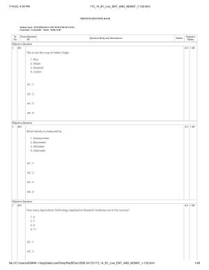 ICAR AIEEA PG 2023 ENTOMOLOGY AND NEMATOLOGY Question Paper- 14 July 2023