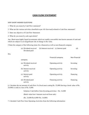 CBSE Worksheets for Class 12 Accountancy Cash Flow Statement