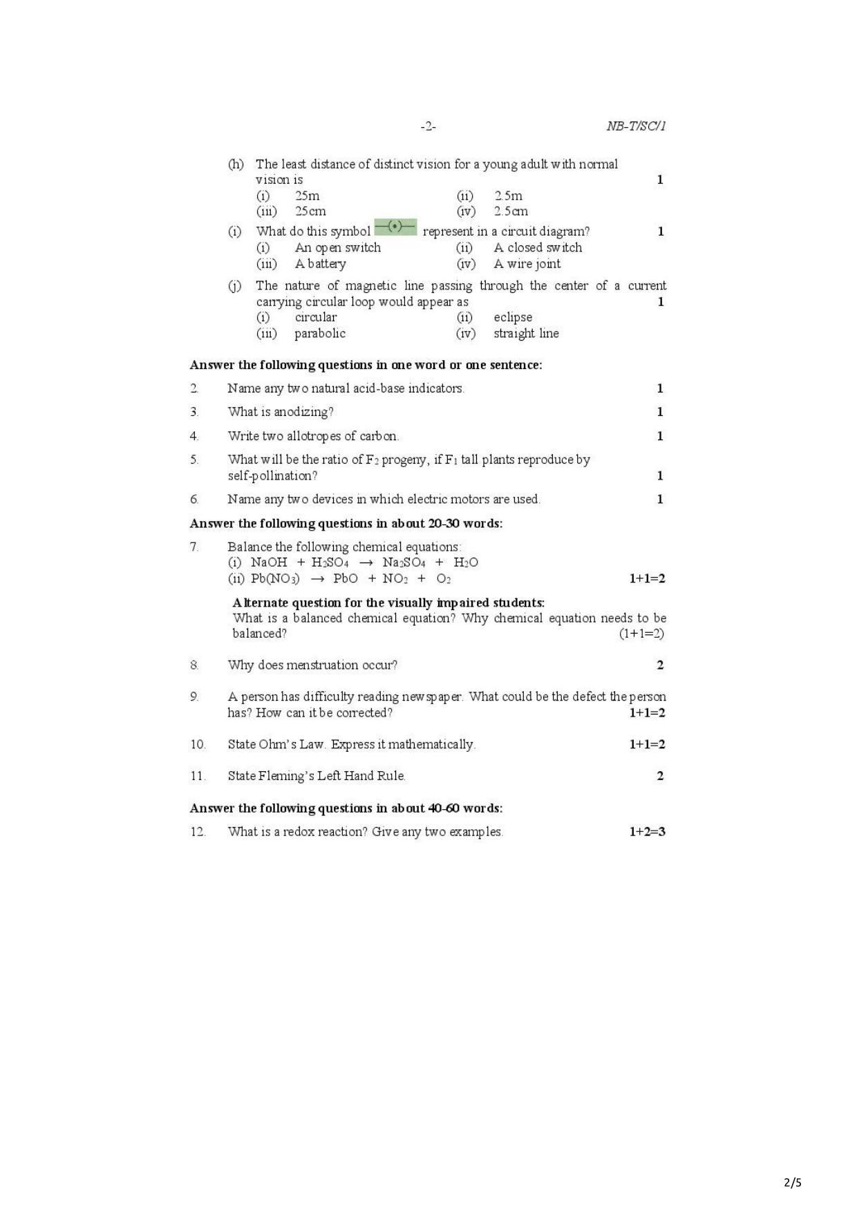 Nagaland Board Class 10 Science 2021 Question Paper - Page 2