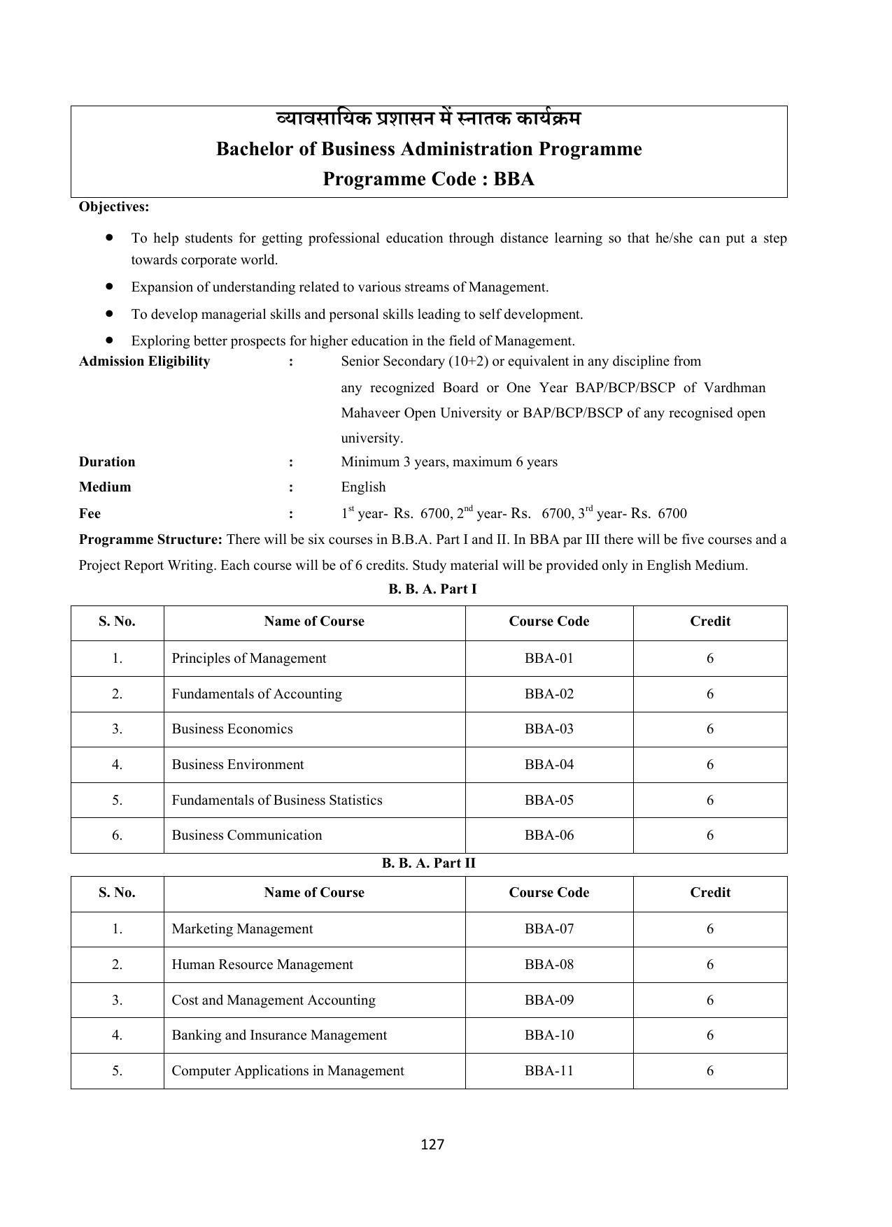 Vardhaman Mahaveer Open University (VMOU) Kota Prospectus 2021-22 - Page 127