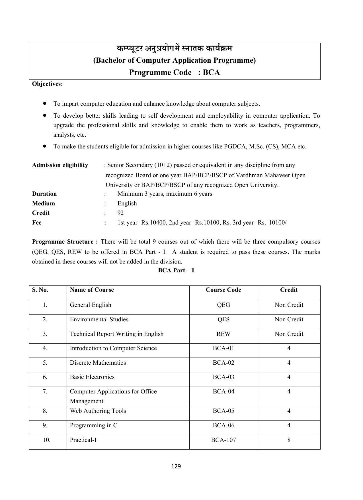 Vardhaman Mahaveer Open University (VMOU) Kota Prospectus 2021-22 - Page 129