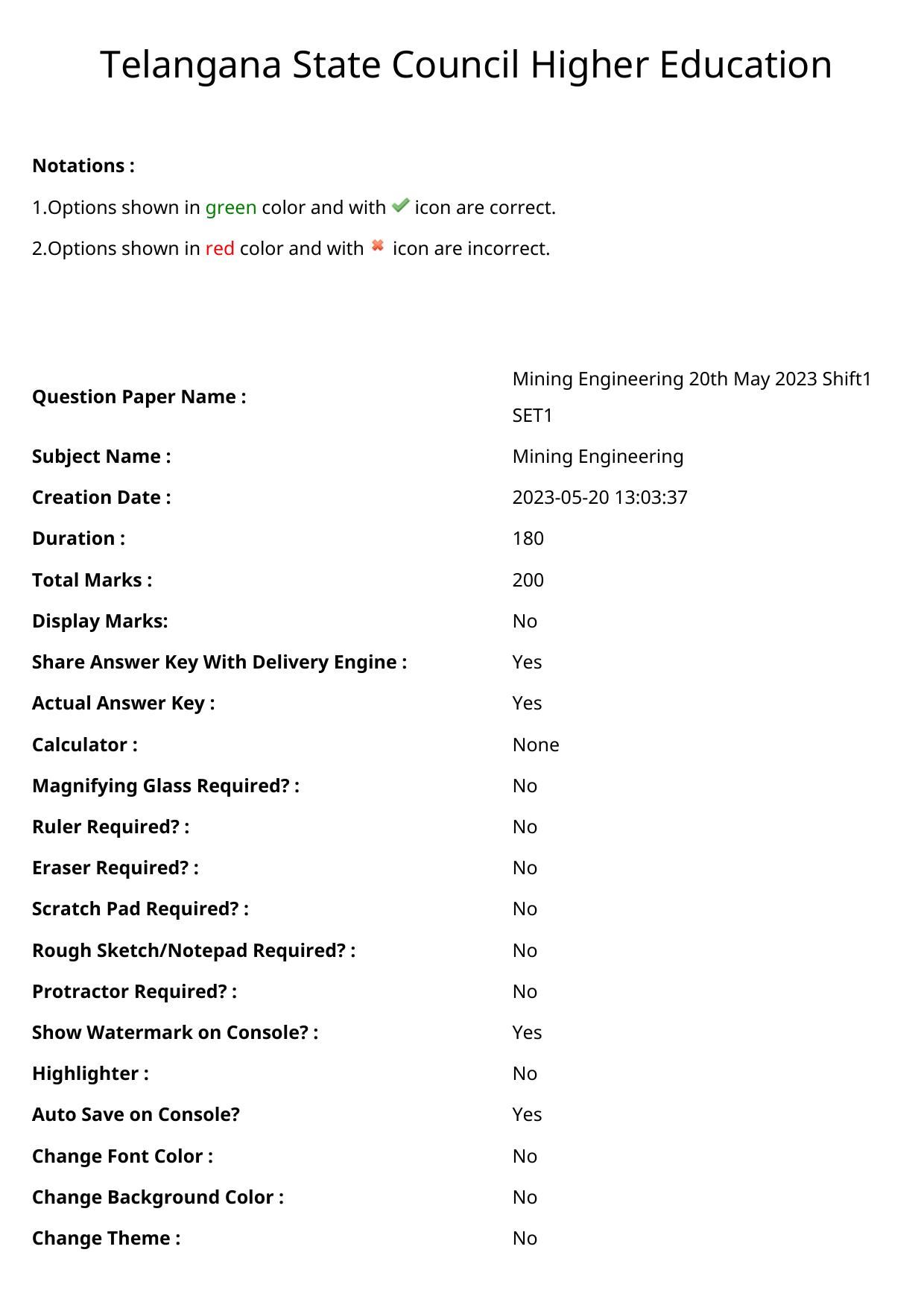 TS ECET 2023 Mining Engineering Question Paper - Page 1