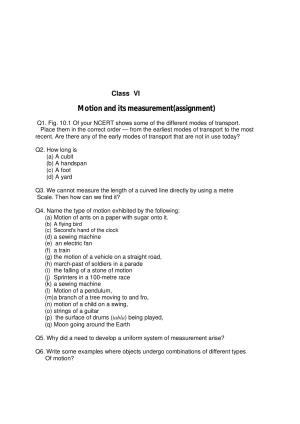 CBSE Worksheets for Class 6 Science Motion and its measurement Assignment