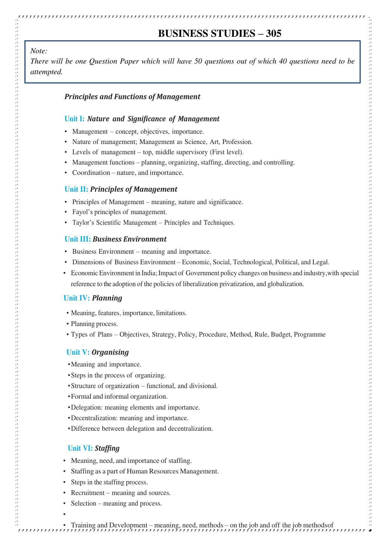 CUET Syllabus for Business Studies (English) - Page 2
