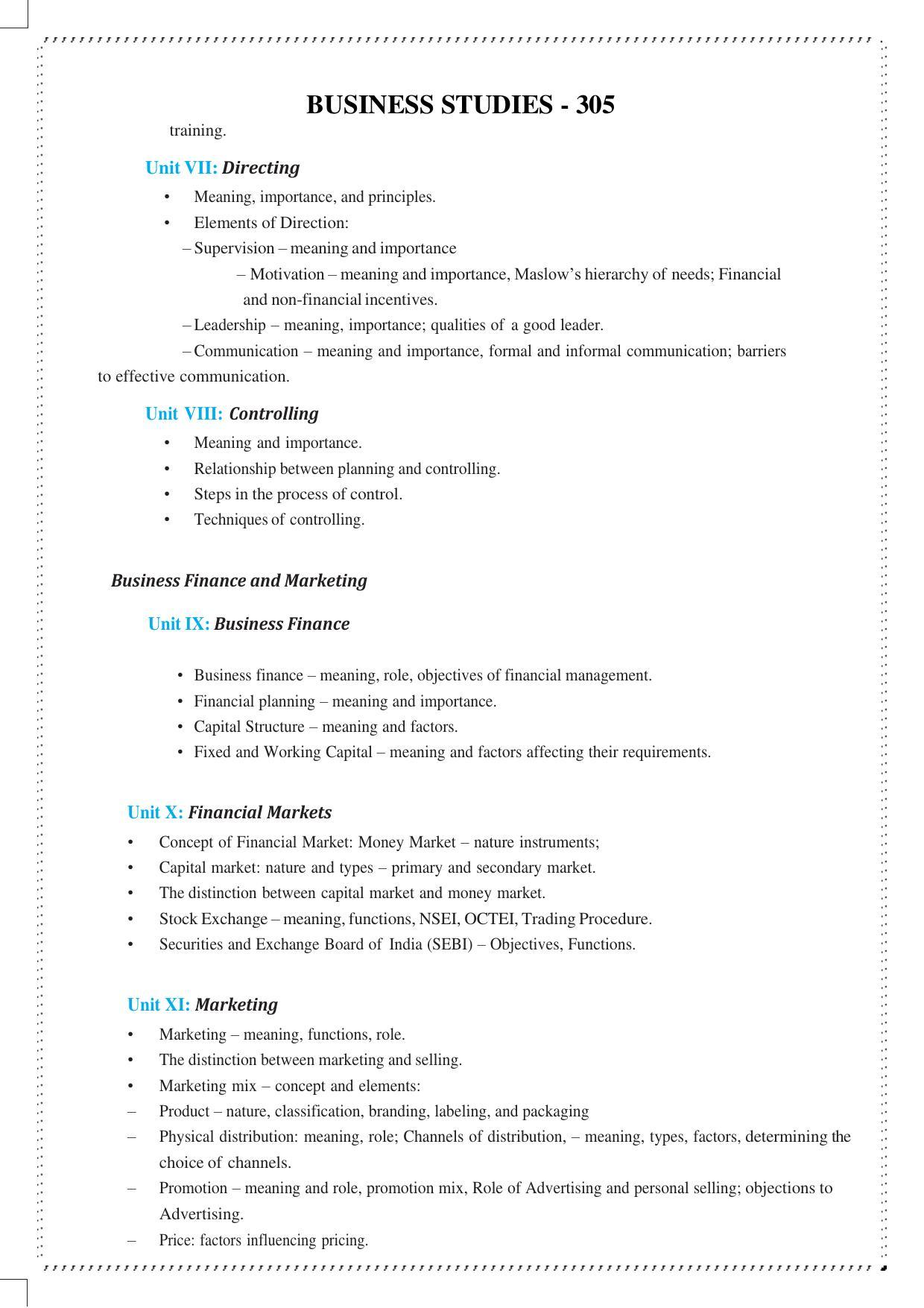 CUET Syllabus for Business Studies (English) - Page 3