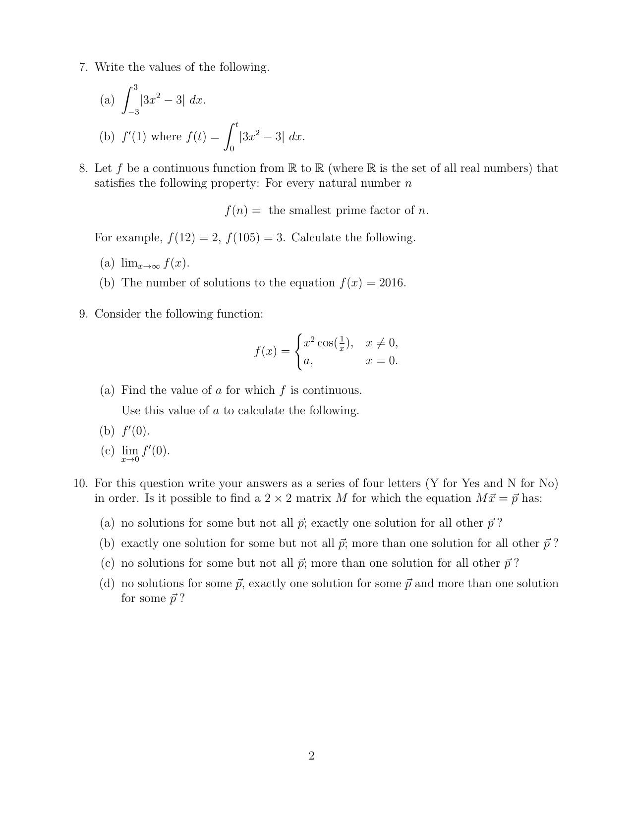 CMI Entrance Exam 2017 Question Paper B.Sc (Hons.) Mathematics and Computer Science - Page 2