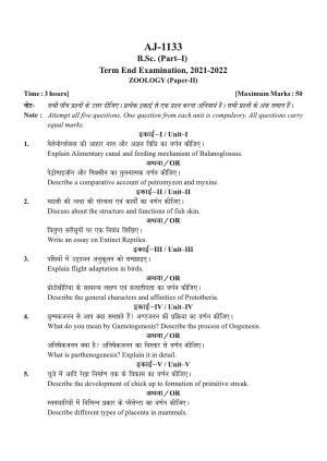Bilaspur University Question Paper 2021-2022: B. SC. Part -I (BIO-GROUP) Zoology Paper 2