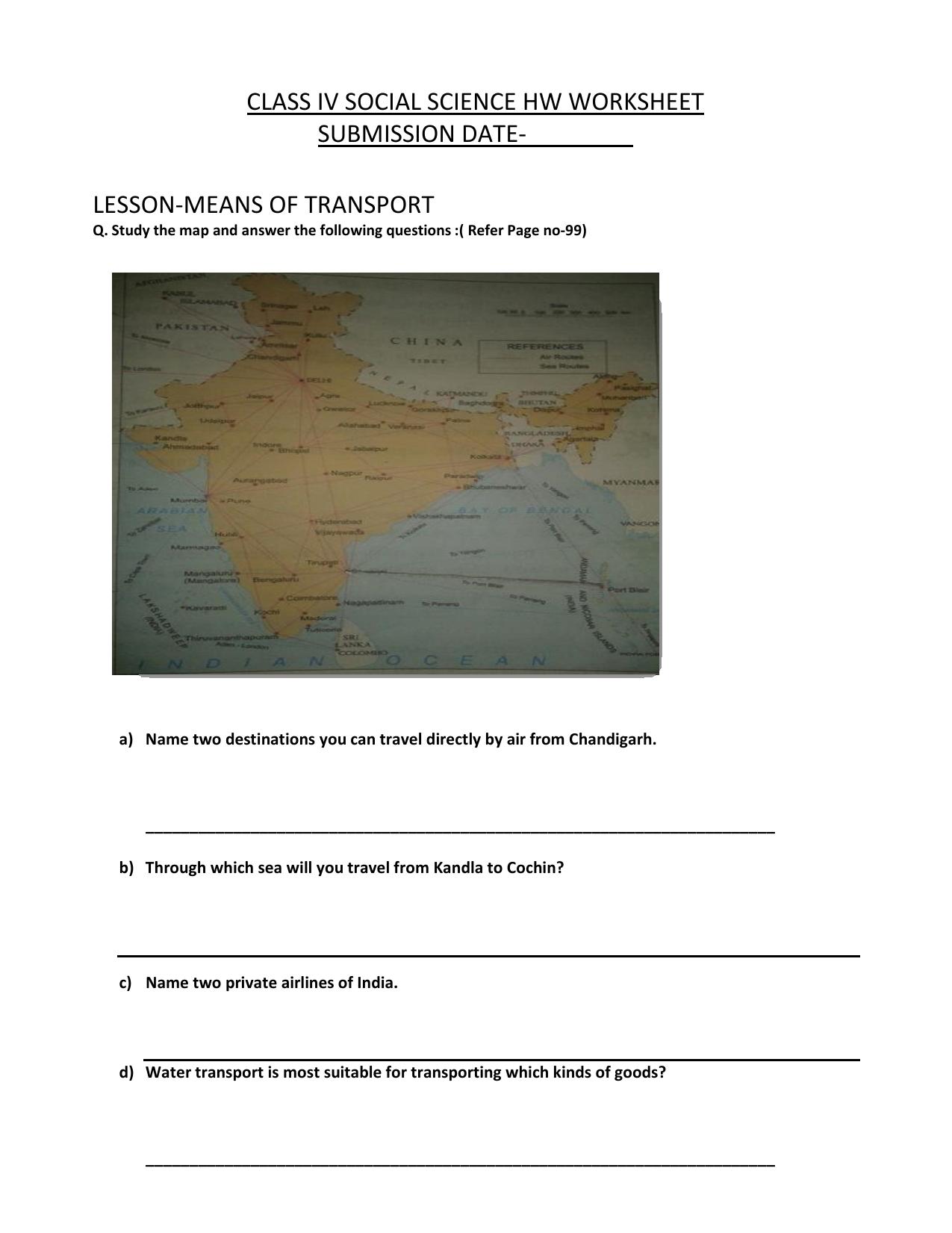 Worksheet for Class 4 Social Science Means Of Transport Assignment 2 - Page 1
