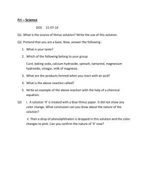 CBSE Worksheets for Class 7 Science Litmus Solution Assignment