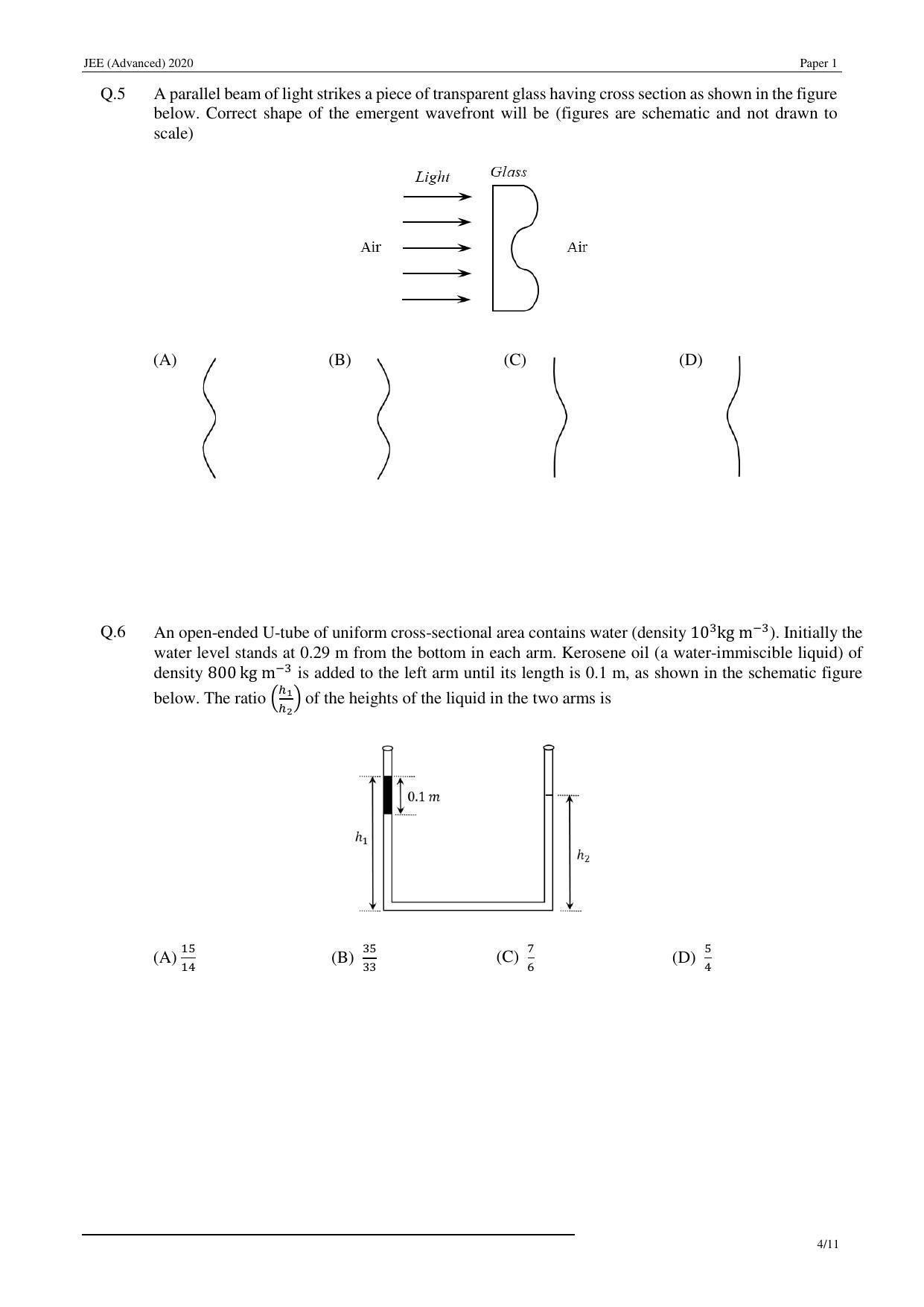 JEE (Advanced) 2020 Paper I - English Question Paper - Page 4