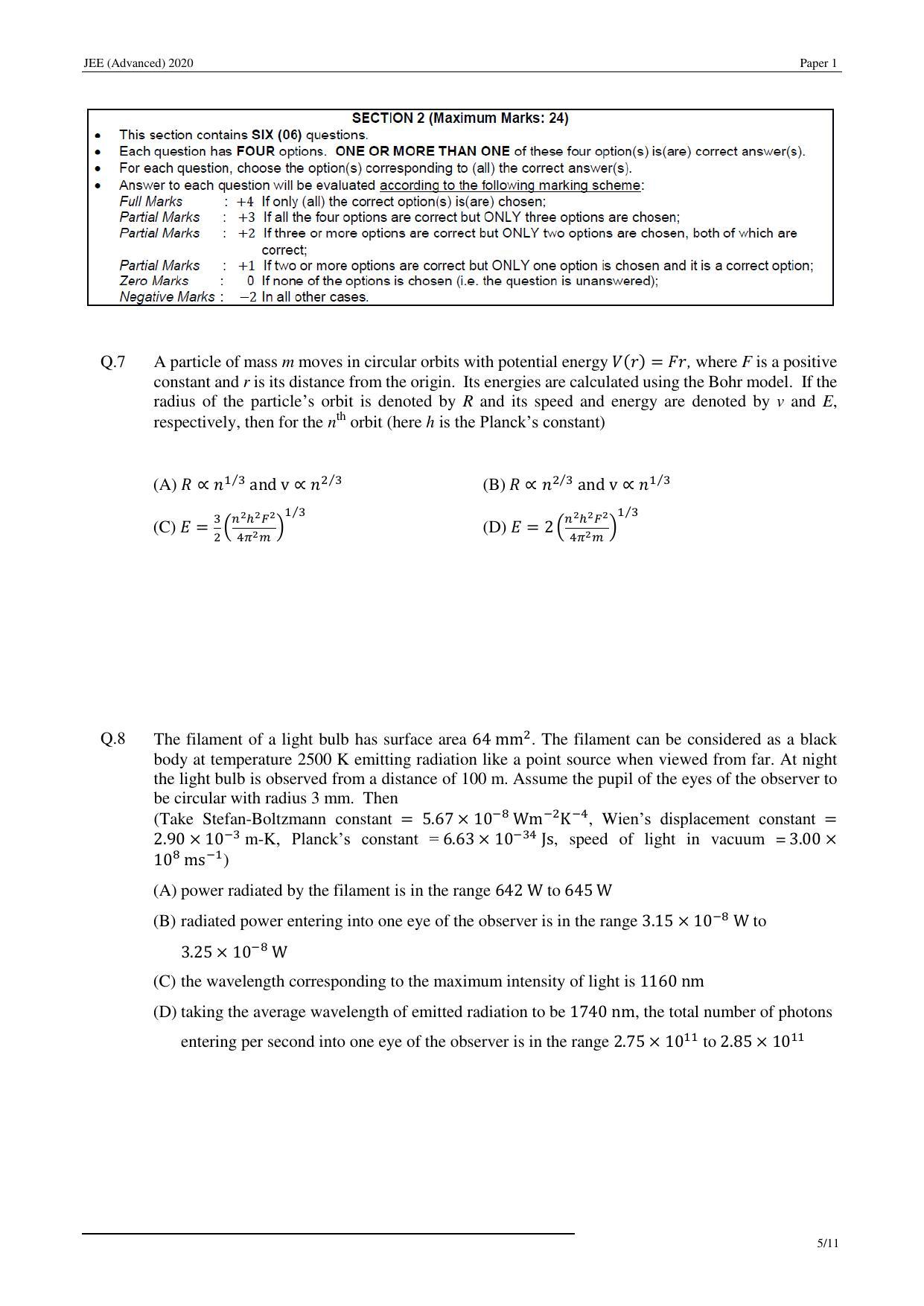 JEE (Advanced) 2020 Paper I - English Question Paper - Page 5