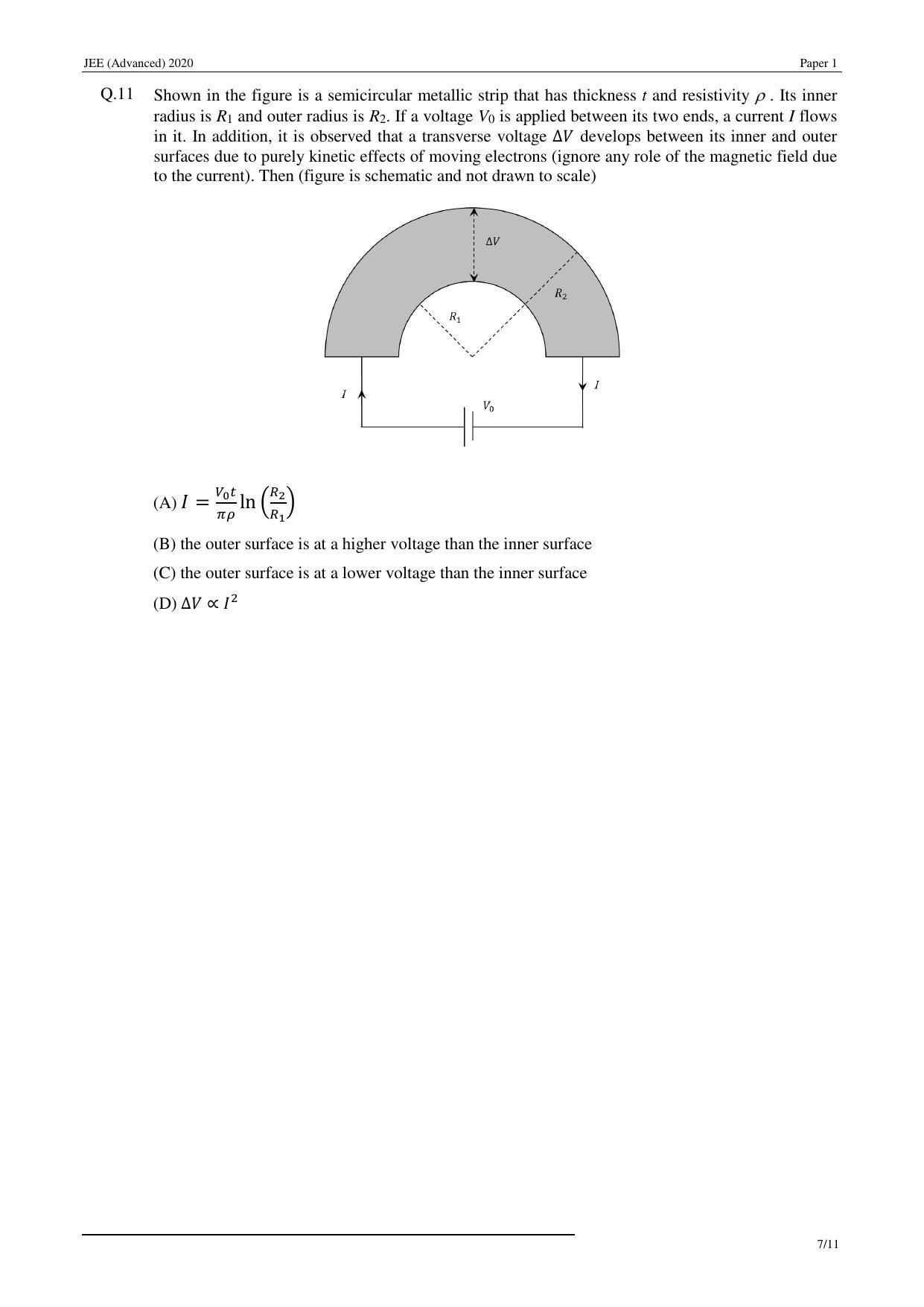 JEE (Advanced) 2020 Paper I - English Question Paper - Page 7