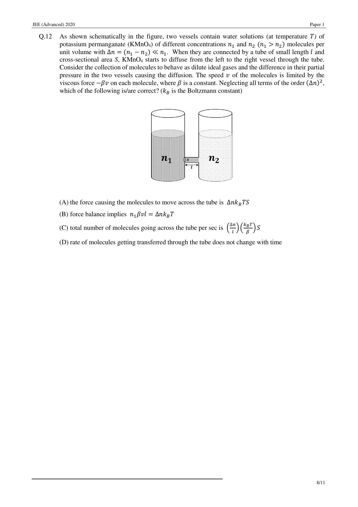 JEE (Advanced) 2020 Paper I - English Question Paper - Page 8