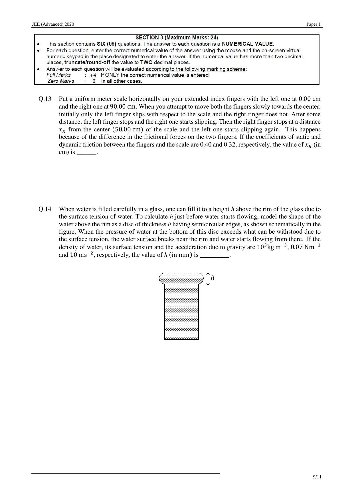JEE (Advanced) 2020 Paper I - English Question Paper - Page 9