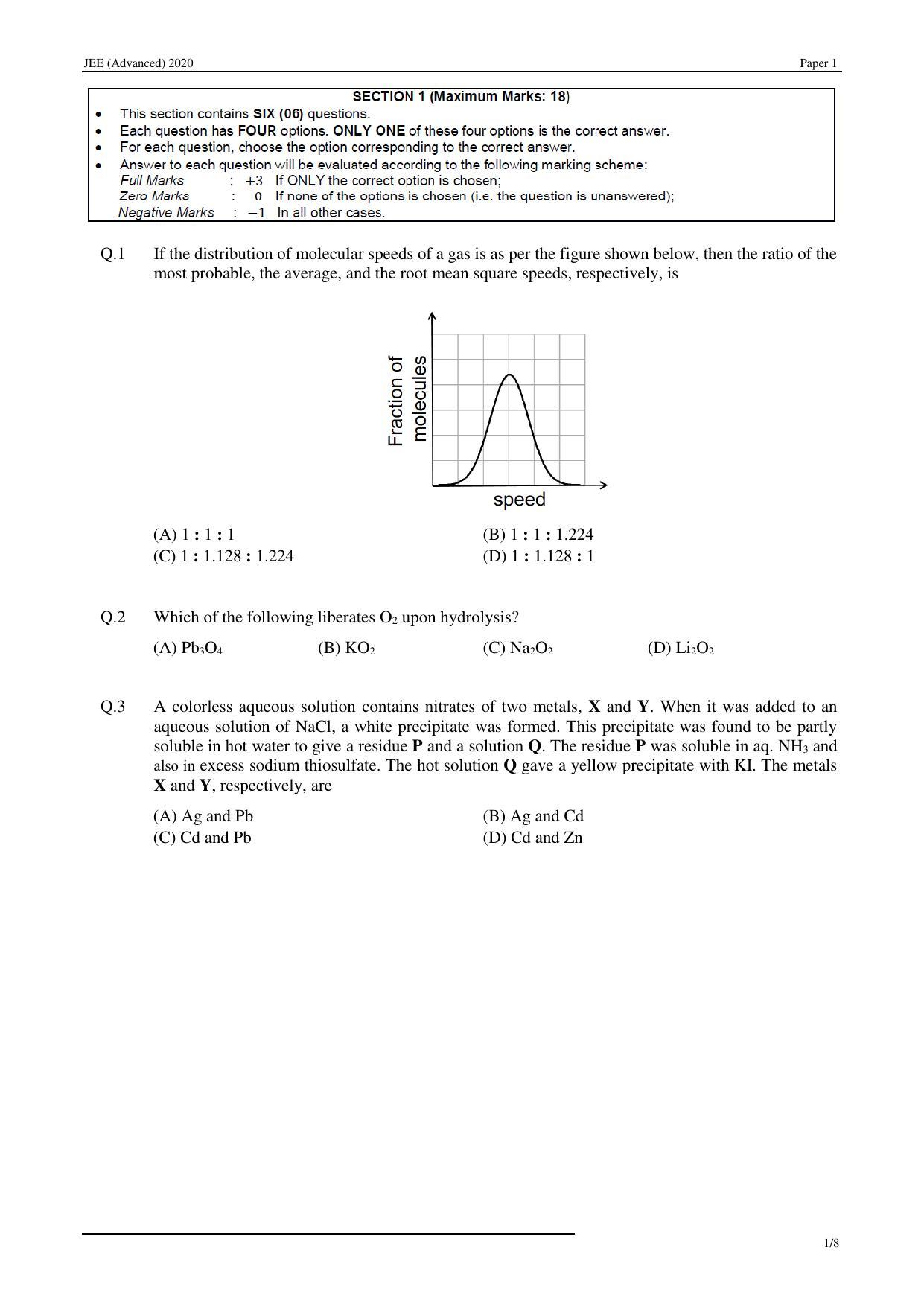 JEE (Advanced) 2020 Paper I - English Question Paper - Page 12