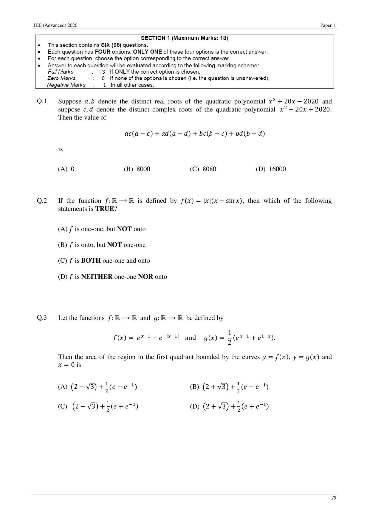JEE (Advanced) 2020 Paper I - English Question Paper - Page 20