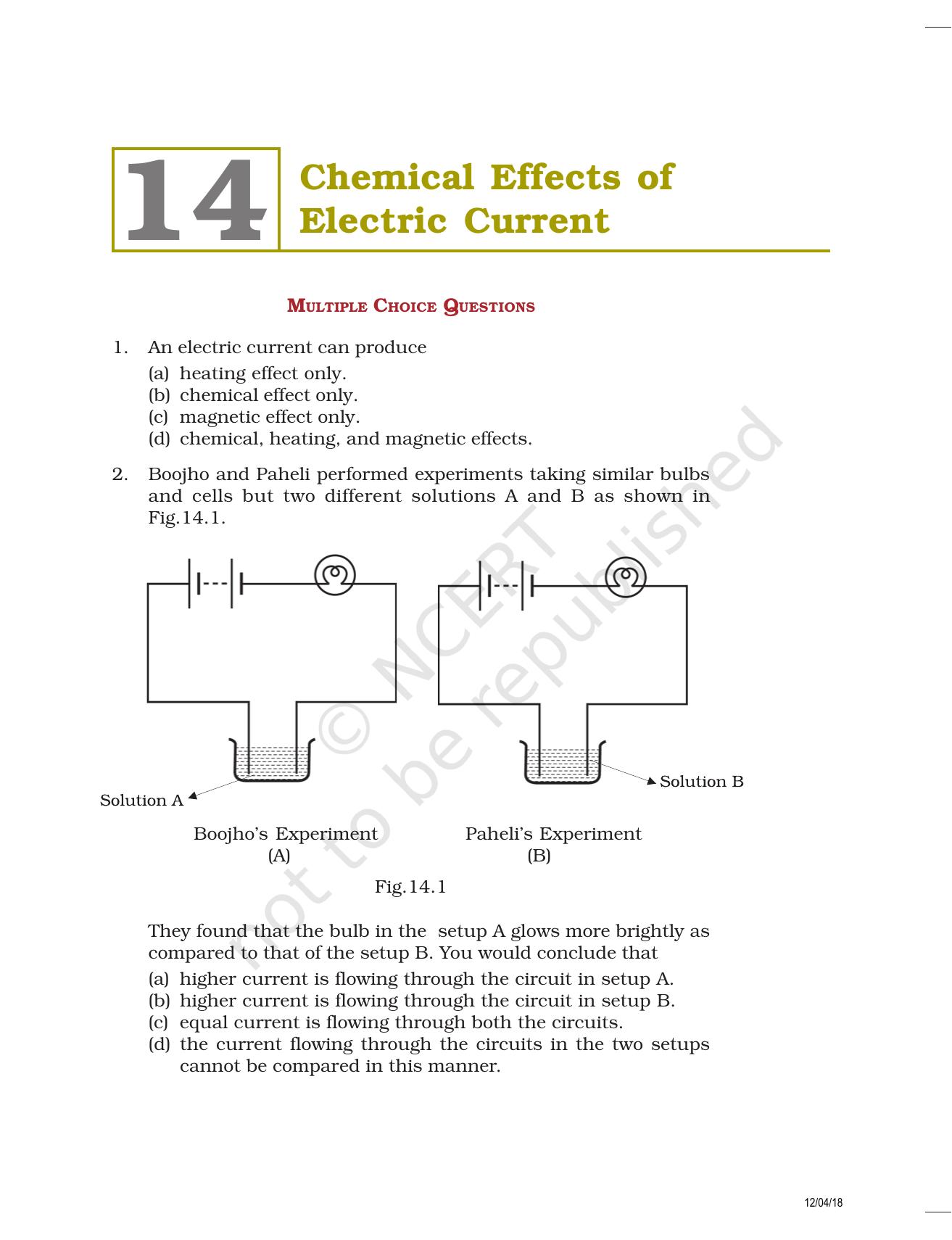 NCERT Exemplar Class 8: विज्ञान यूनिट 14(विद्युत धारा के रासायनिक प्रभाव) - Page 1