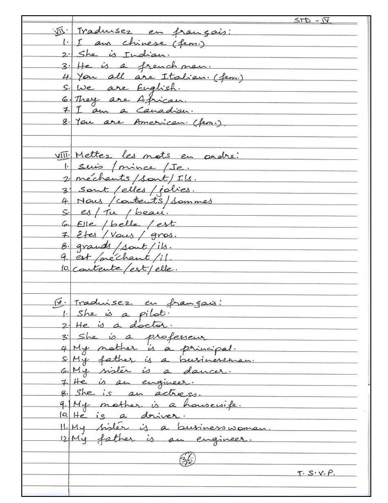 Worksheet for Class 4 French Assignment 10 - Page 3