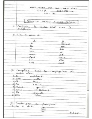 Worksheet for Class 4 French Assignment 10