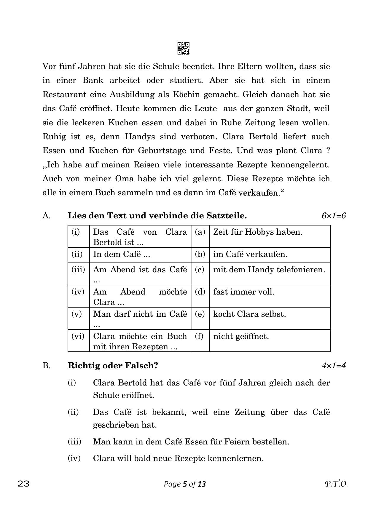 CBSE Class 10 German (Compartment) 2023 Question Paper - Page 5