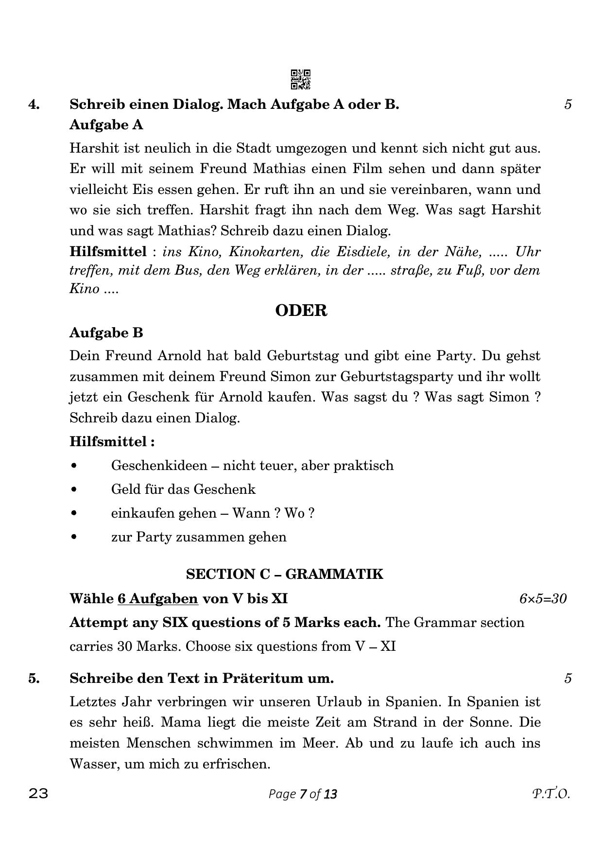 CBSE Class 10 German (Compartment) 2023 Question Paper - Page 7