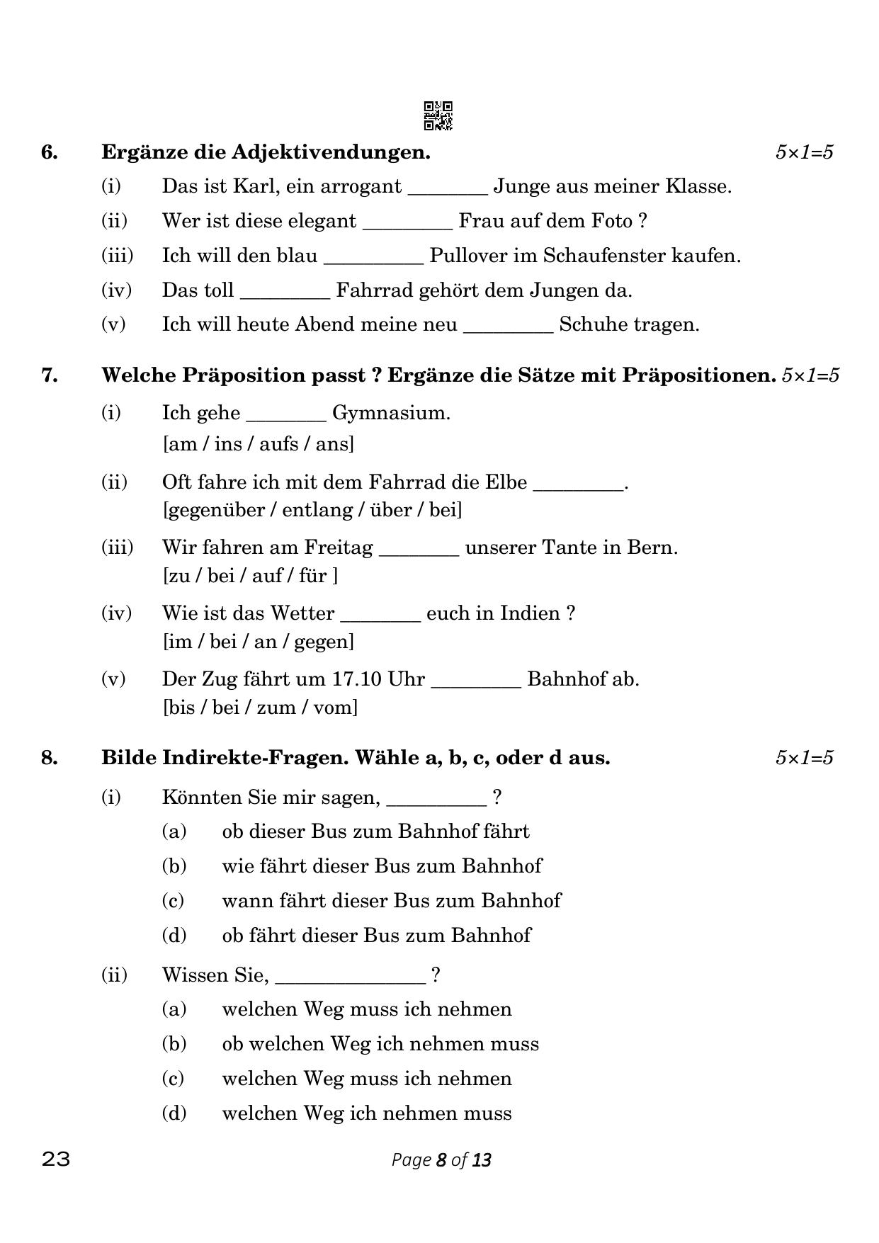 CBSE Class 10 German (Compartment) 2023 Question Paper - Page 8