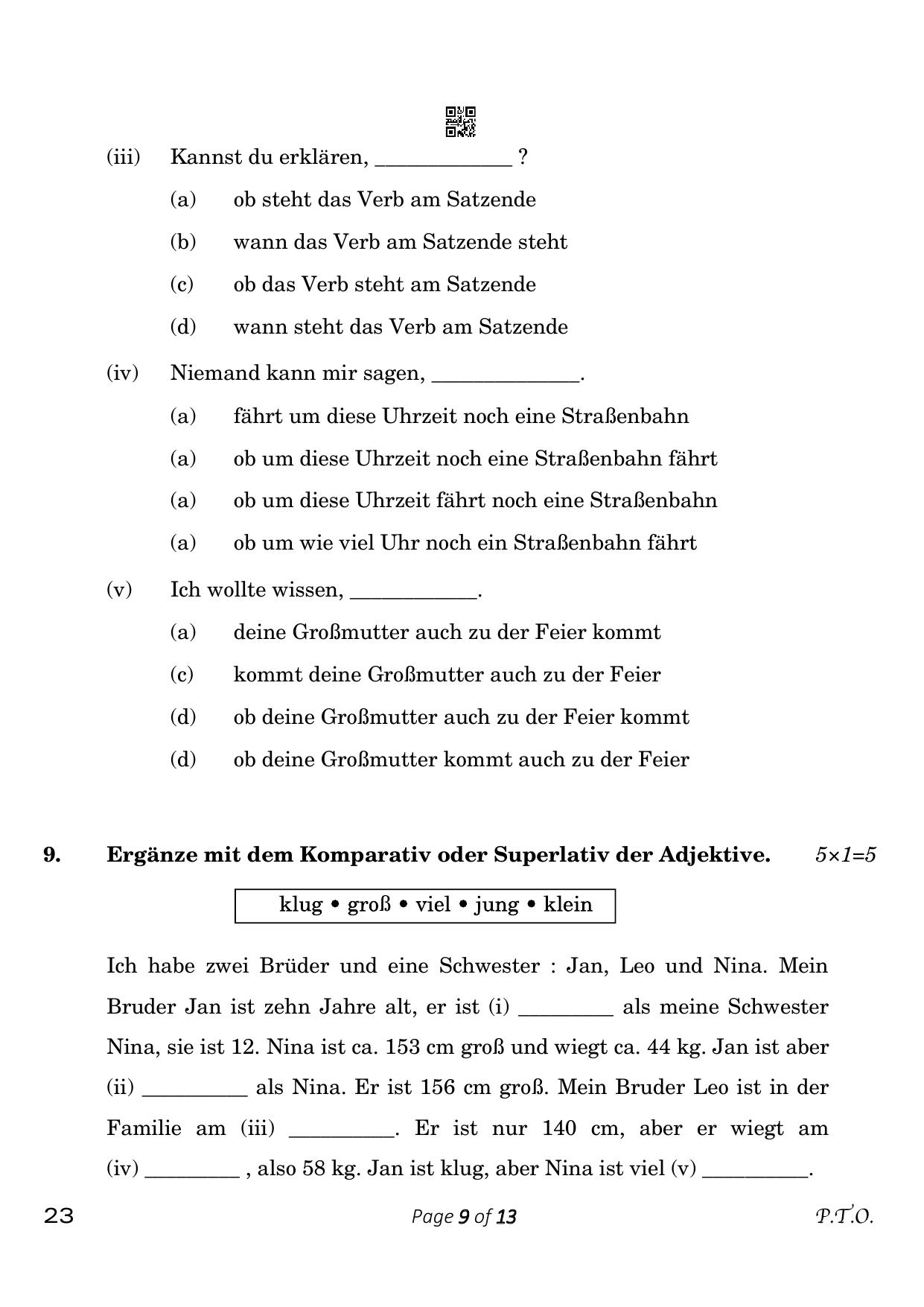 CBSE Class 10 German (Compartment) 2023 Question Paper - Page 9