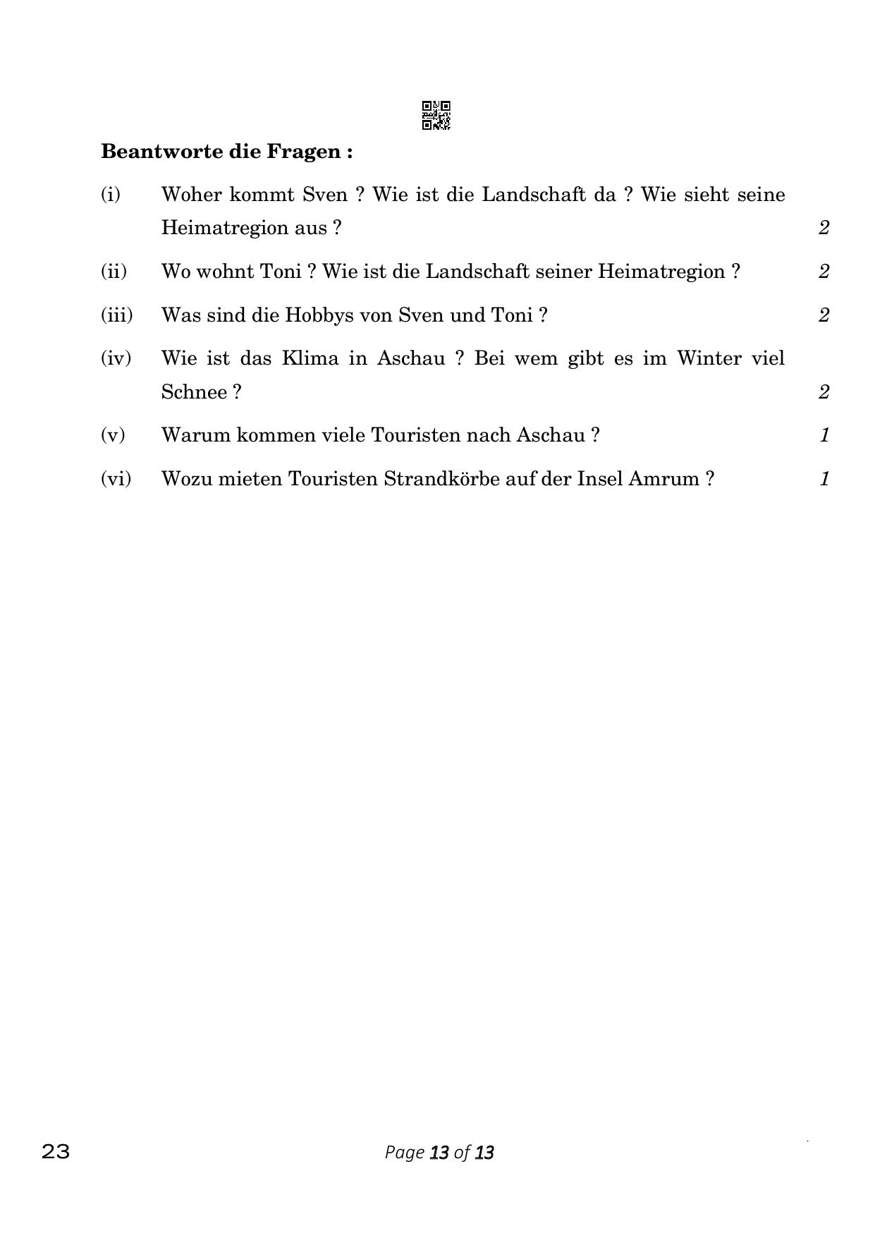 CBSE Class 10 German (Compartment) 2023 Question Paper - Page 13