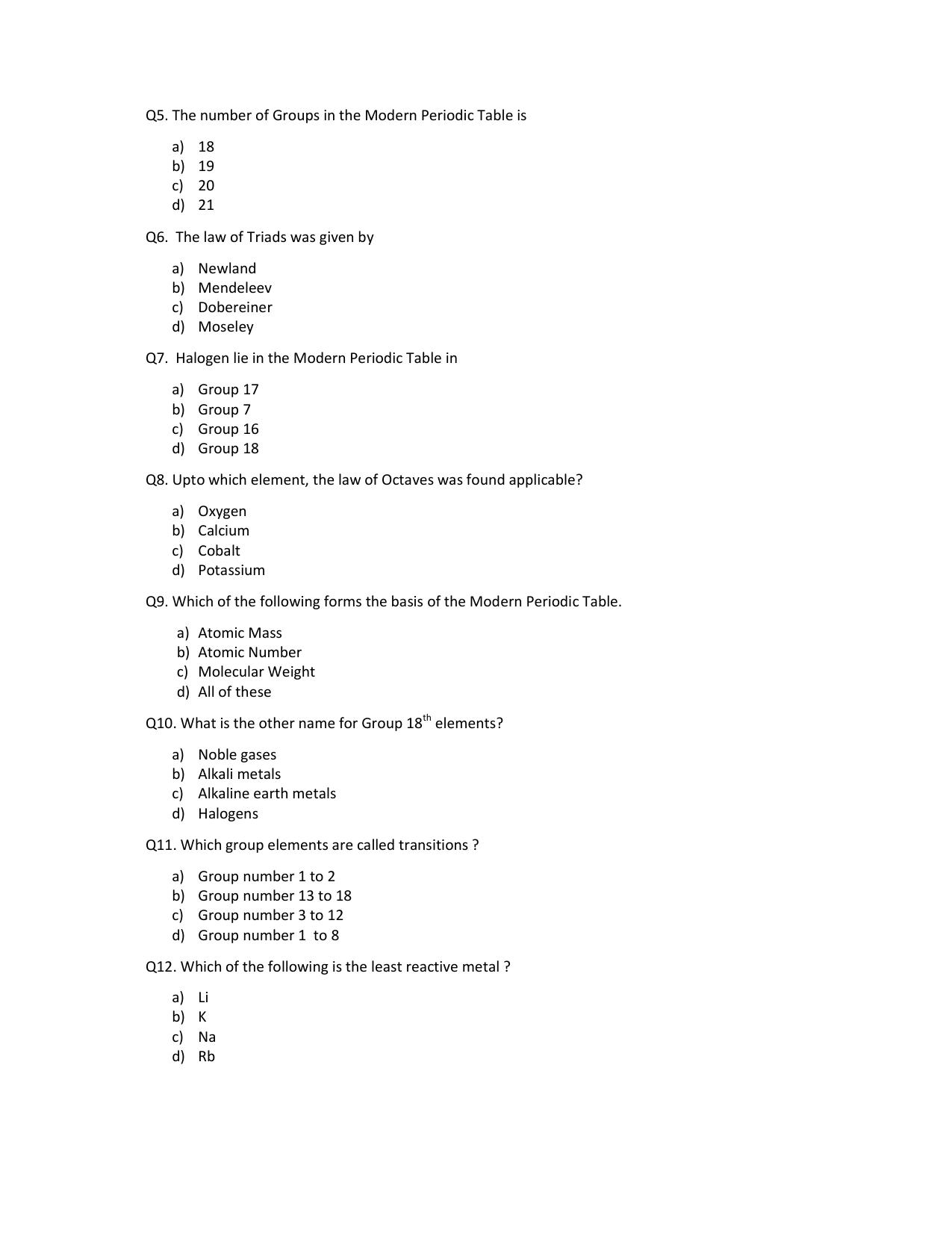 JKBOSE Class 10 Periodic Classification of Elements (Chemistry) Question Bank - Page 3