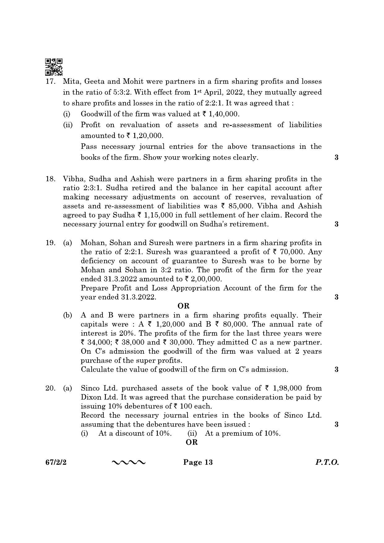 CBSE Class 12 67-2-2 Accountancy 2023 Question Paper - Page 13