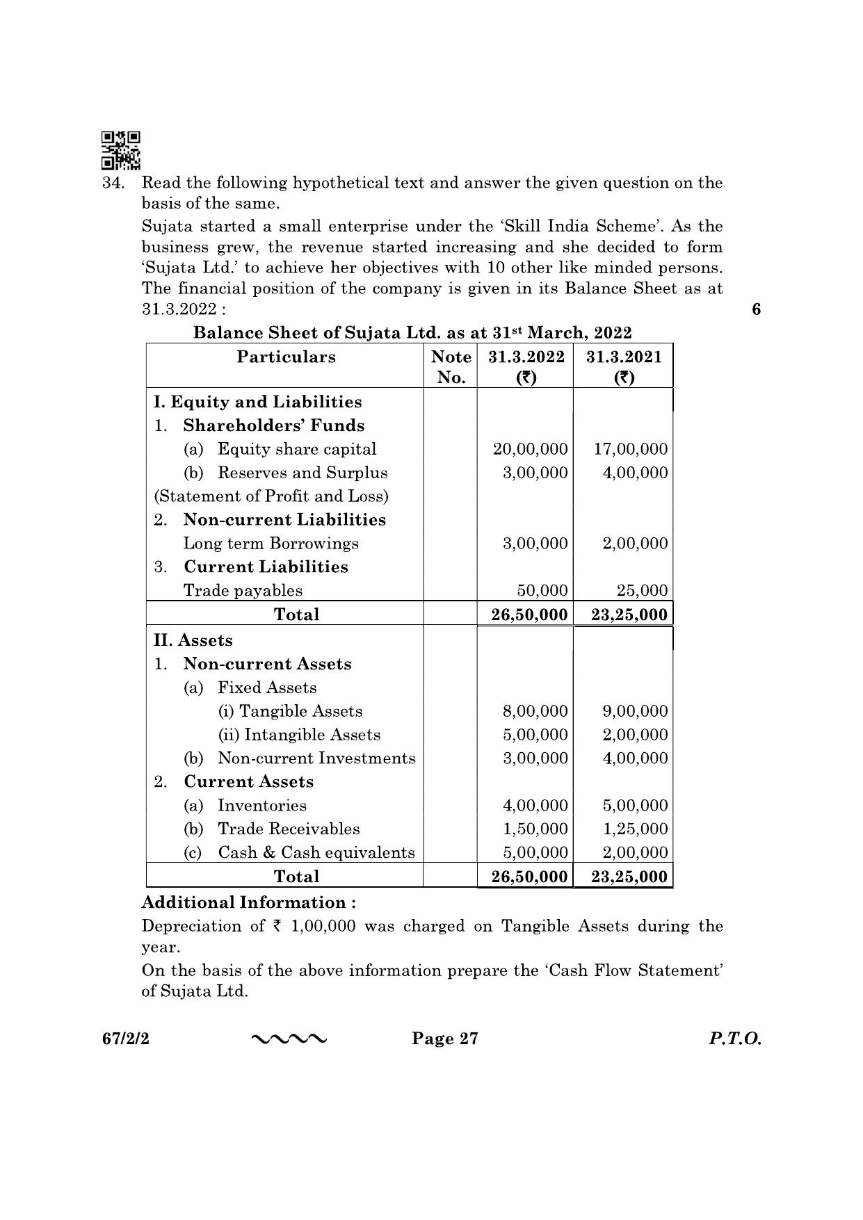 CBSE Class 12 67-2-2 Accountancy 2023 Question Paper - Page 27