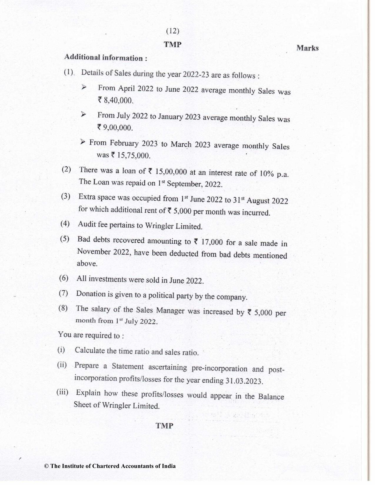 CA Inter May 2023 Question Paper - Paper 1 – Accounting - Page 12