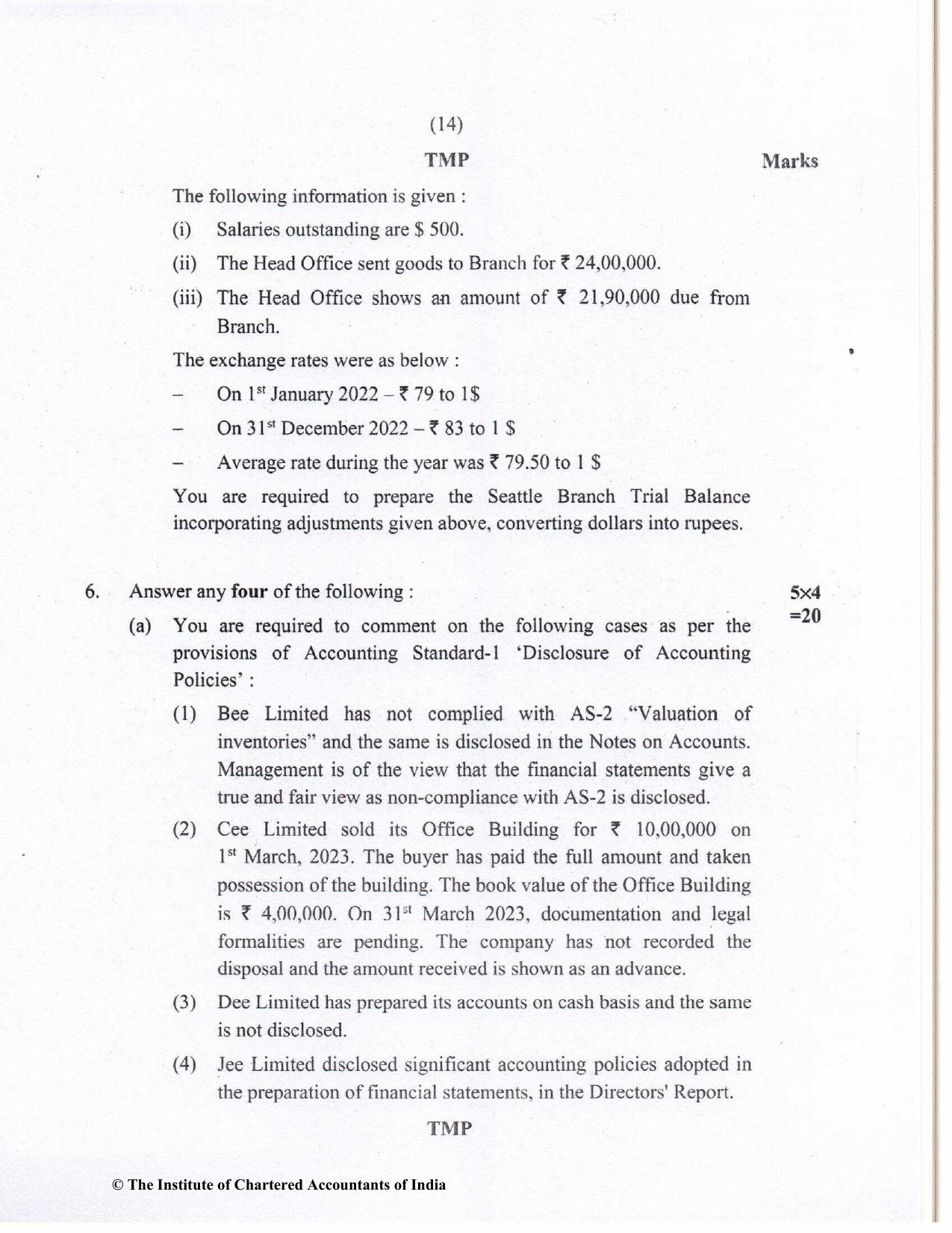 CA Inter May 2023 Question Paper - Paper 1 – Accounting - Page 14