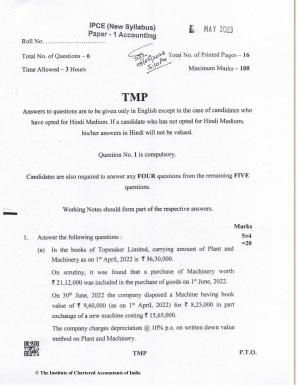 CA Inter May 2023 Question Paper - Paper 1 – Accounting
