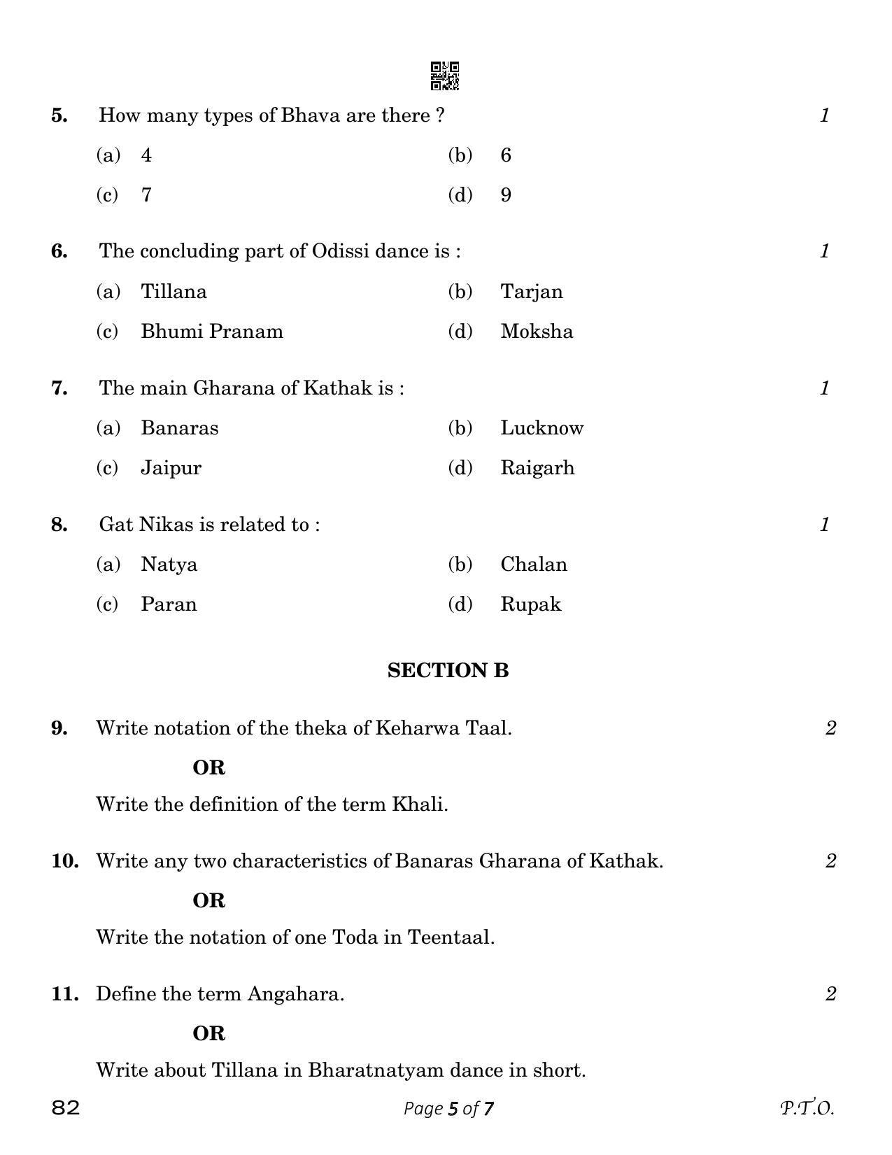 CBSE Class 12 Kathak Dance (Compartment) 2023 Question Paper - Page 5