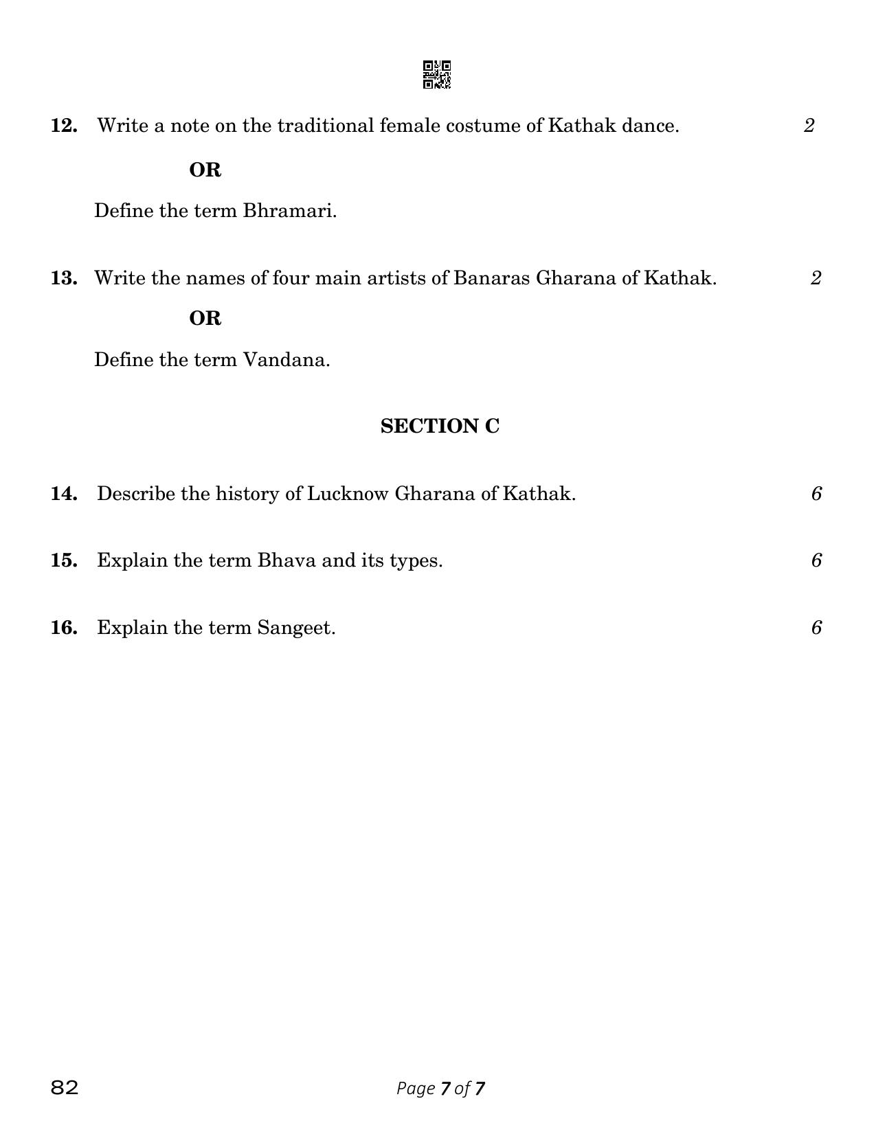 CBSE Class 12 Kathak Dance (Compartment) 2023 Question Paper - Page 7