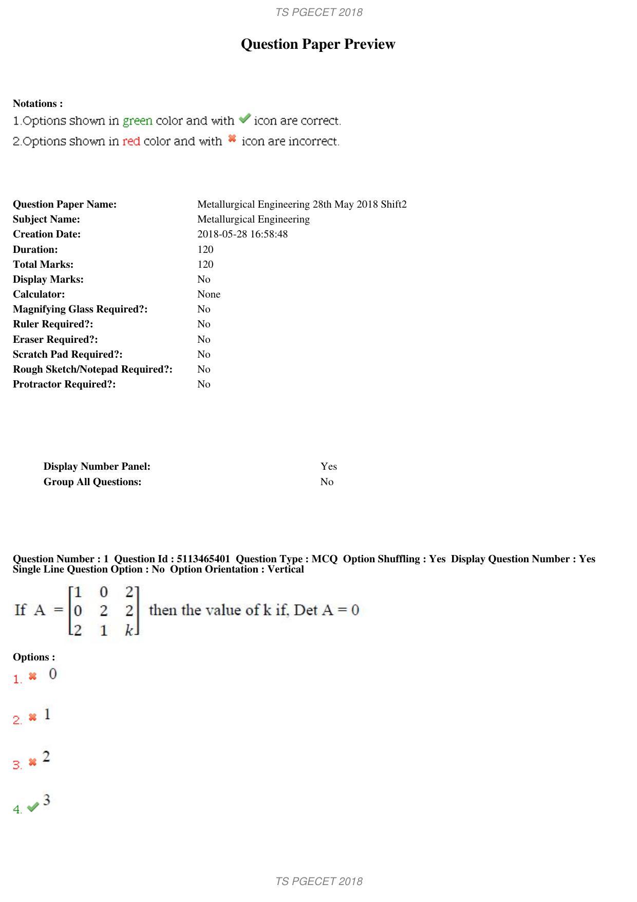 TS PGECET 2018: Metallurgical Engineering Question Papers - Page 1
