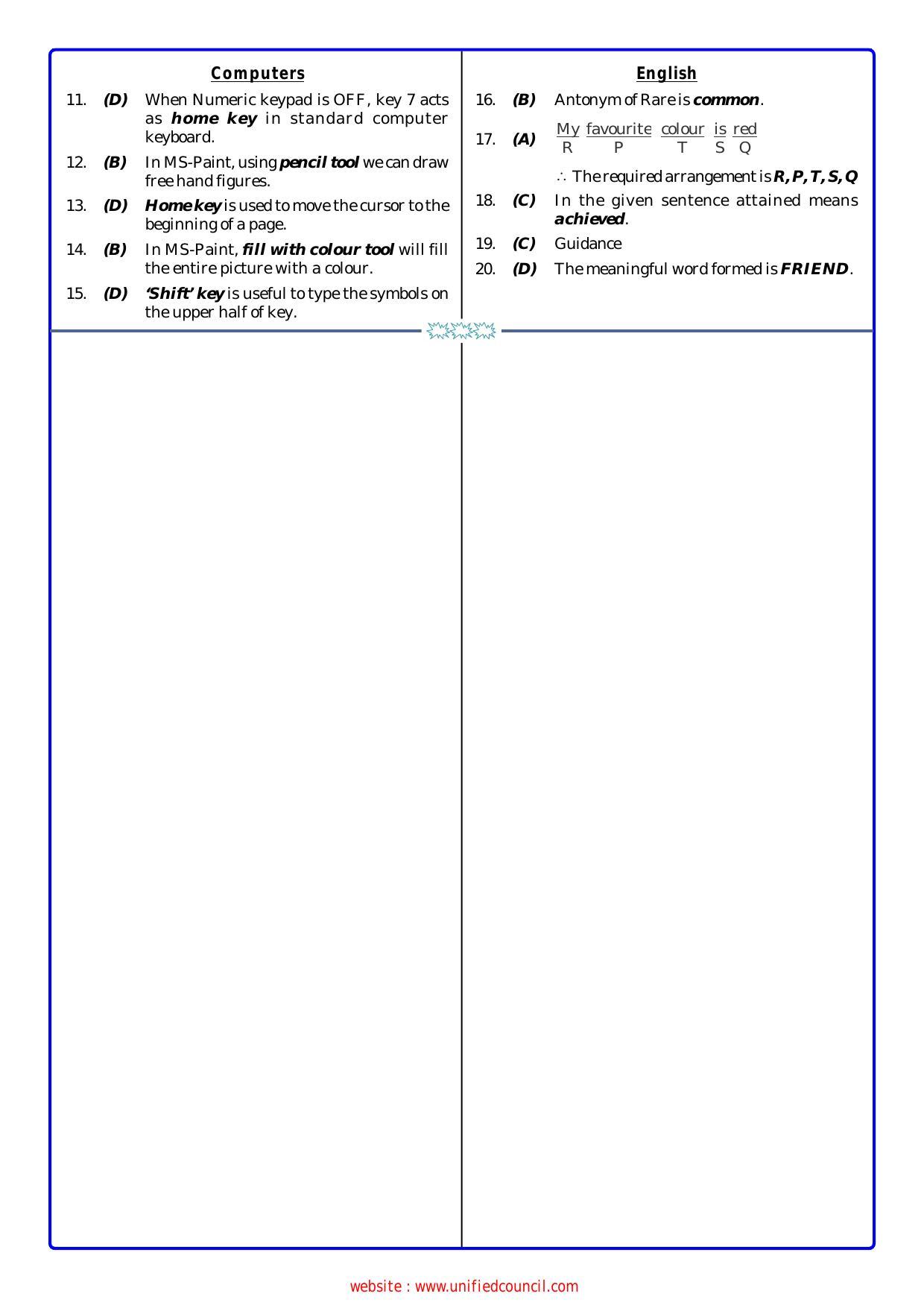 UCO Sample Papers for Class 3 Key & Solutions - Page 2