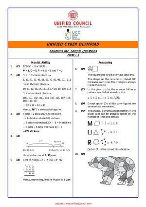 UCO Sample Papers for Class 3 Key & Solutions