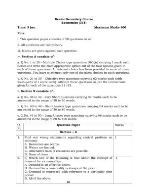 NIOS Class 12 Economics Sample Paper