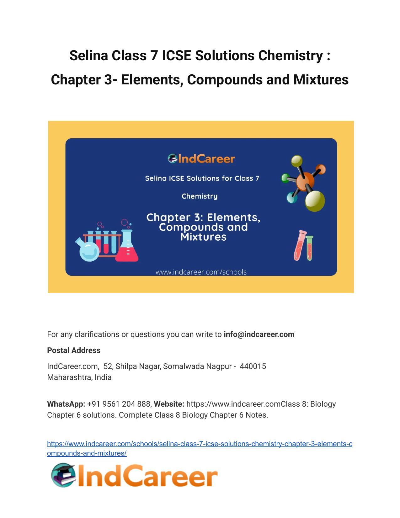 Selina Class 7 ICSE Solutions Chemistry : Chapter 3- Elements, Compounds and Mixtures - Page 1